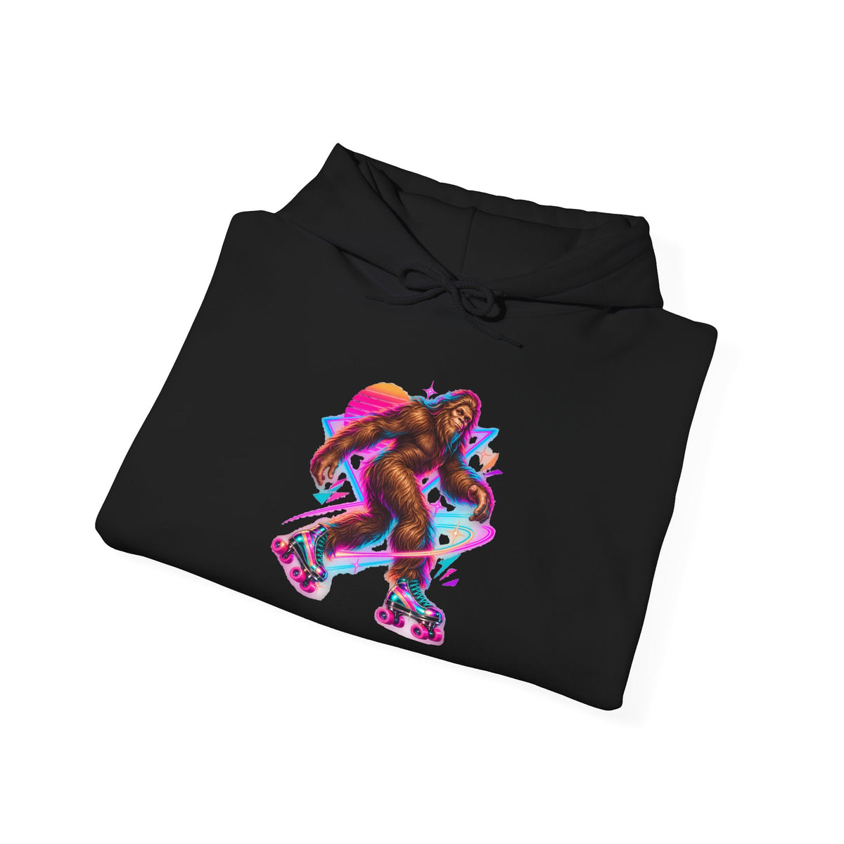 Neon Bigfoot on Roller Skates Pullover Hoodie