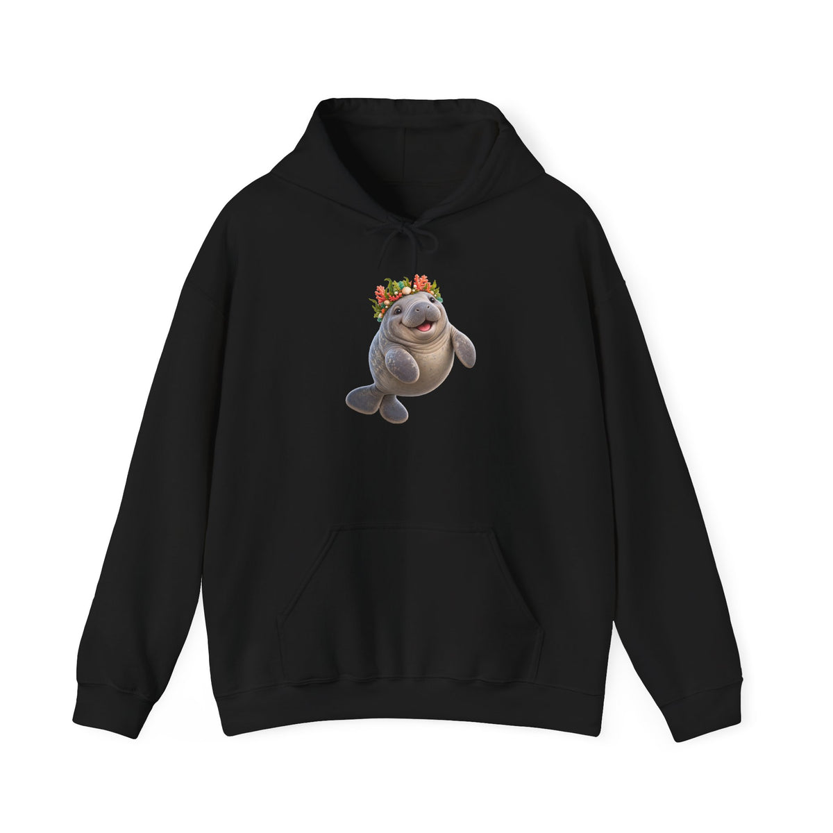 Cheerful Coral Crown Manatee Pullover Hoodie