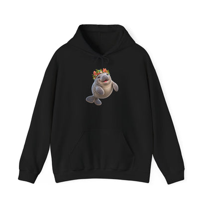 Cheerful Coral Crown Manatee Pullover Hoodie