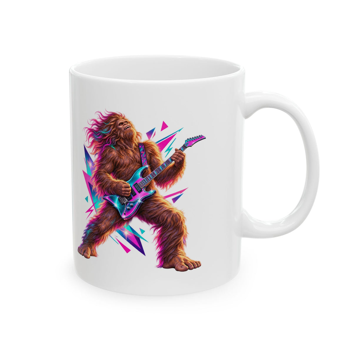 Retro Neon Sasquatch Guitarist Mug
