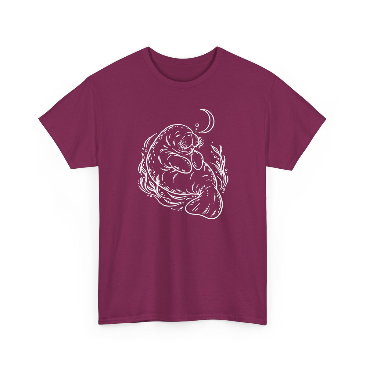 Sleepy Manatee Under a Crescent Moon T-Shirt