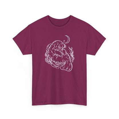 Sleepy Manatee Under a Crescent Moon T-Shirt