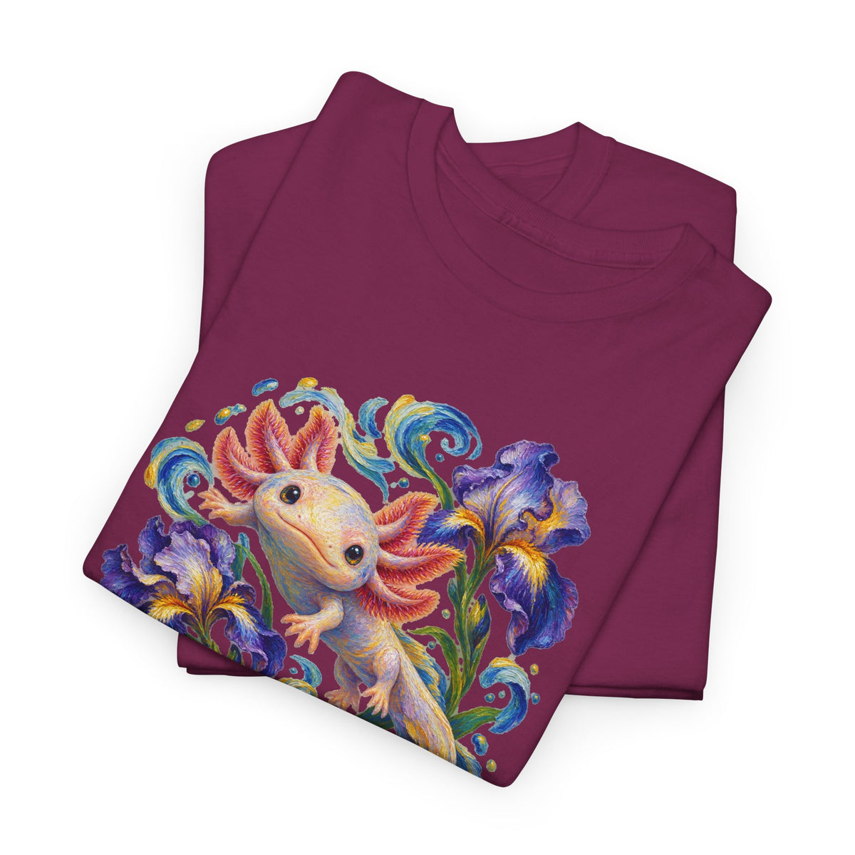 Axolotl Among Swirling Purple Irises T-Shirt