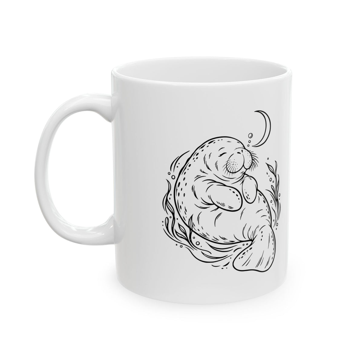 Sleepy Manatee Under a Crescent Moon Mug