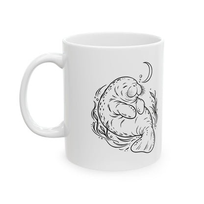 Sleepy Manatee Under a Crescent Moon Mug