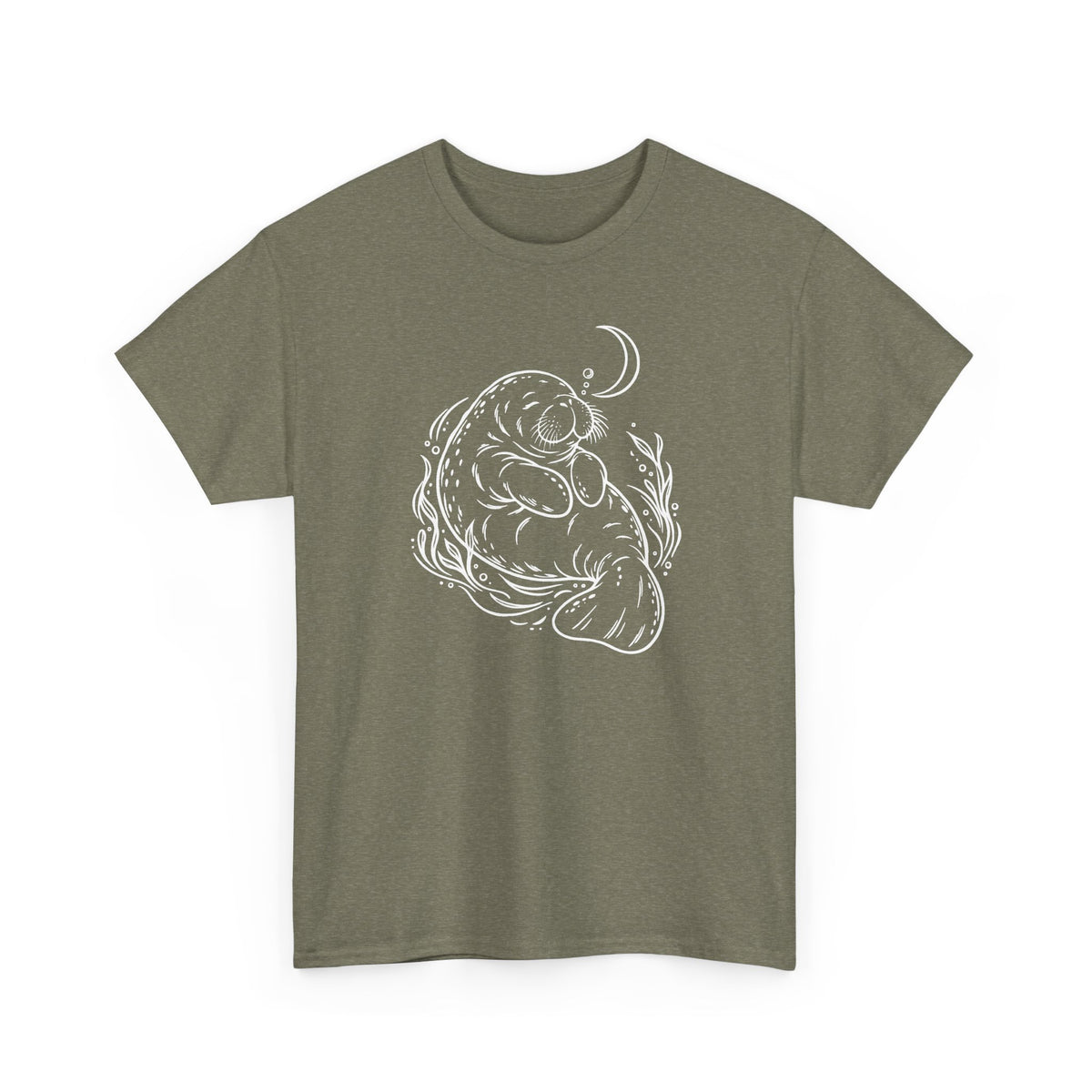 Sleepy Manatee Under a Crescent Moon T-Shirt