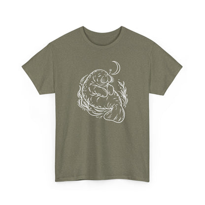 Sleepy Manatee Under a Crescent Moon T-Shirt