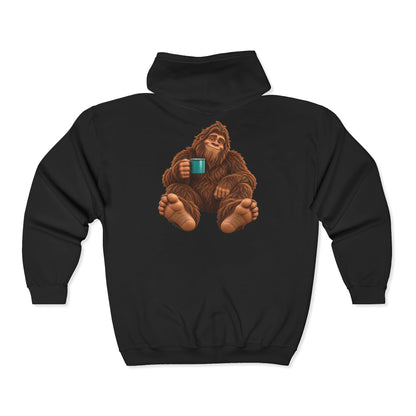 Cozy Camper Bigfoot with Teal Mug Zip-Up Hoodie