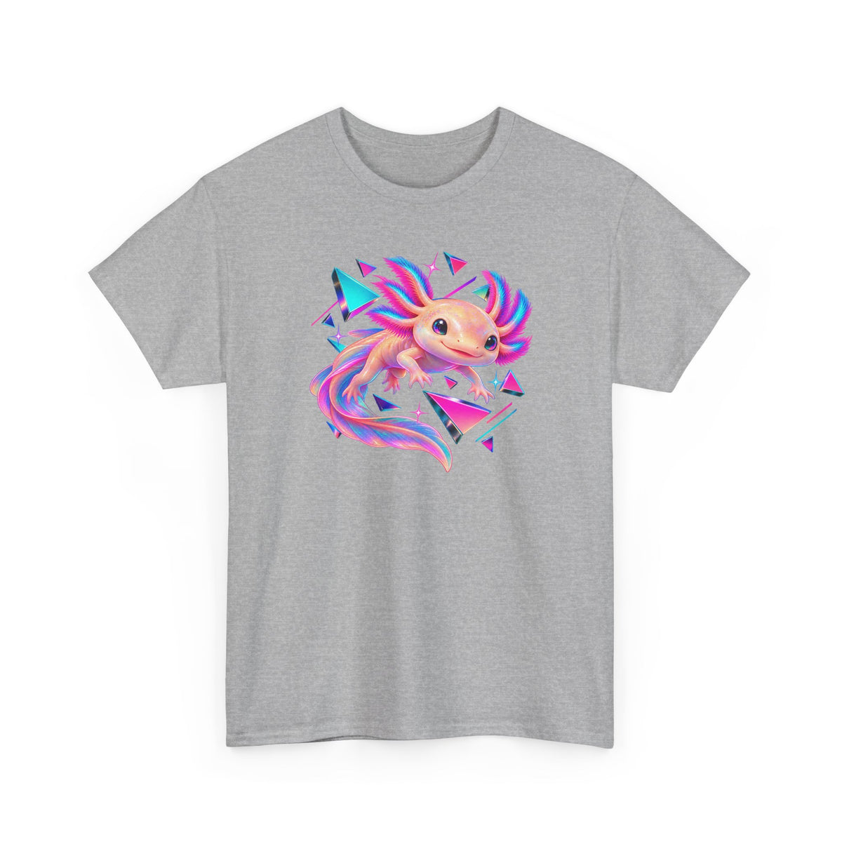 Neon Axolotl Drifting Through Memphis Shapes T-Shirt