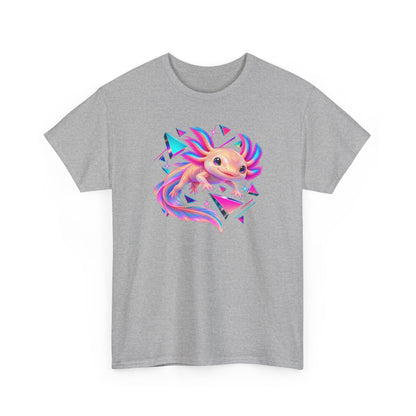 Neon Axolotl Drifting Through Memphis Shapes T-Shirt