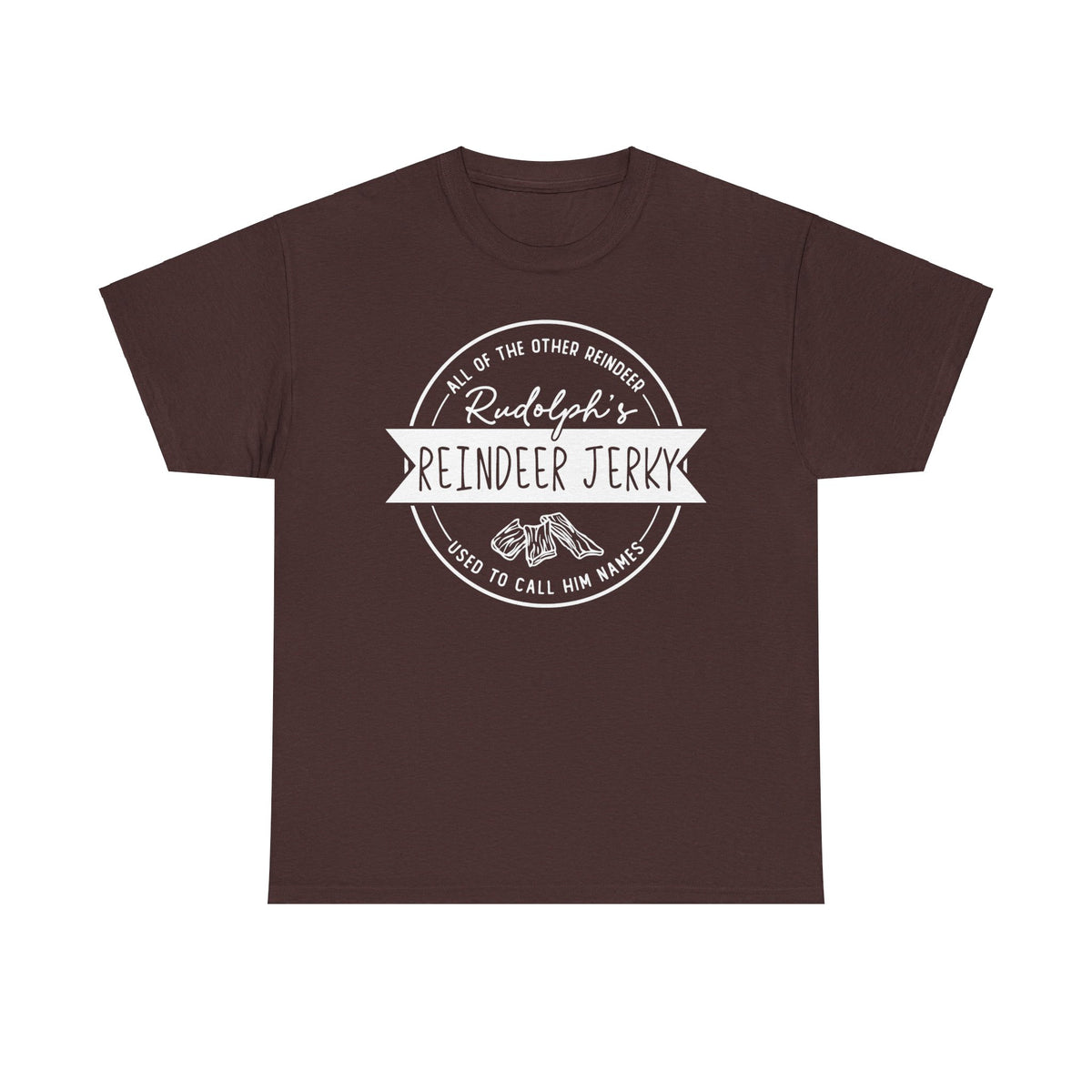 Rudolph’s Reindeer Jerky T-Shirt | Christmas Humor – White Ink