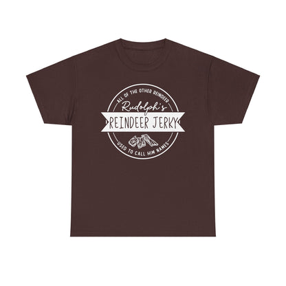 Rudolph’s Reindeer Jerky T-Shirt | Christmas Humor – White Ink