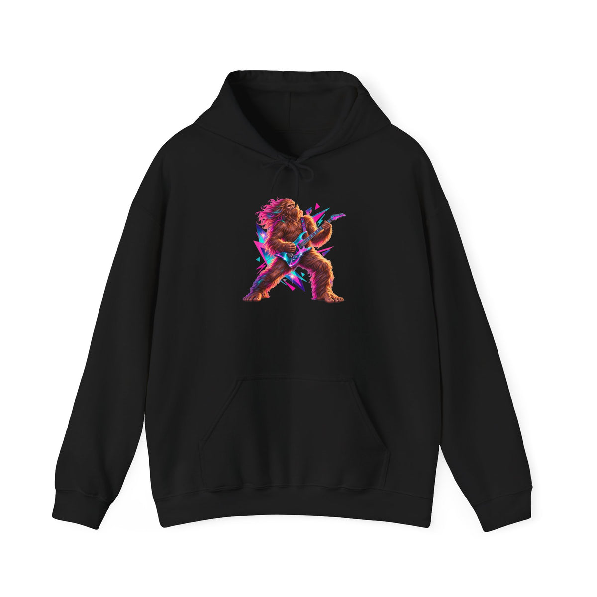 Retro Neon Sasquatch Guitarist Pullover Hoodie