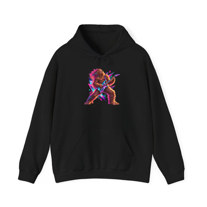 Retro Neon Sasquatch Guitarist Pullover Hoodie