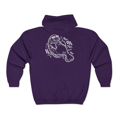 Retro floating manatee mascot Zip-Up Hoodie