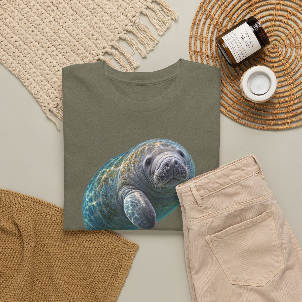 Curled Manatee in Turquoise Light T-Shirt
