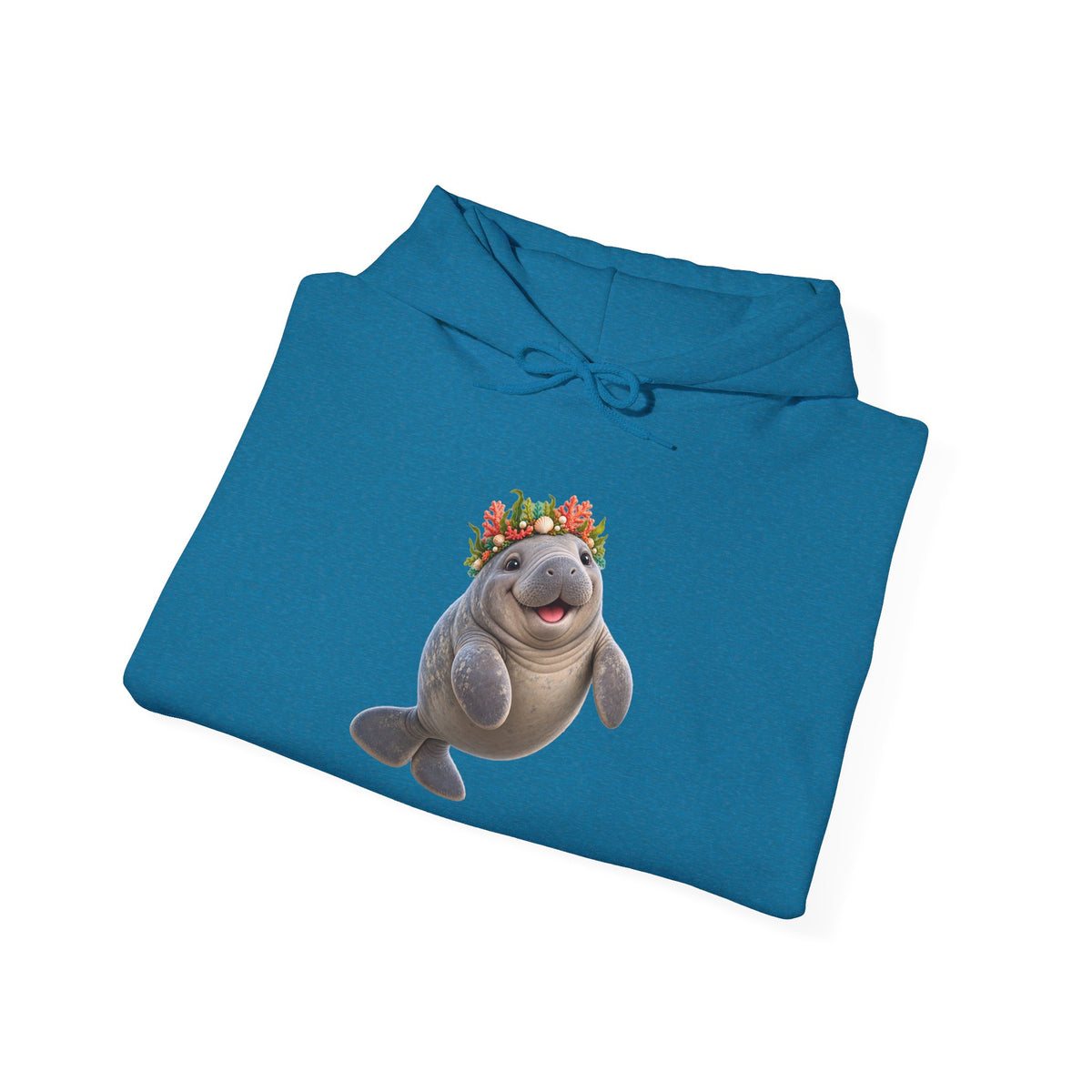 Cheerful Coral Crown Manatee Pullover Hoodie