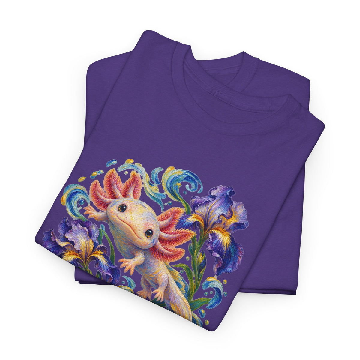 Axolotl Among Swirling Purple Irises T-Shirt