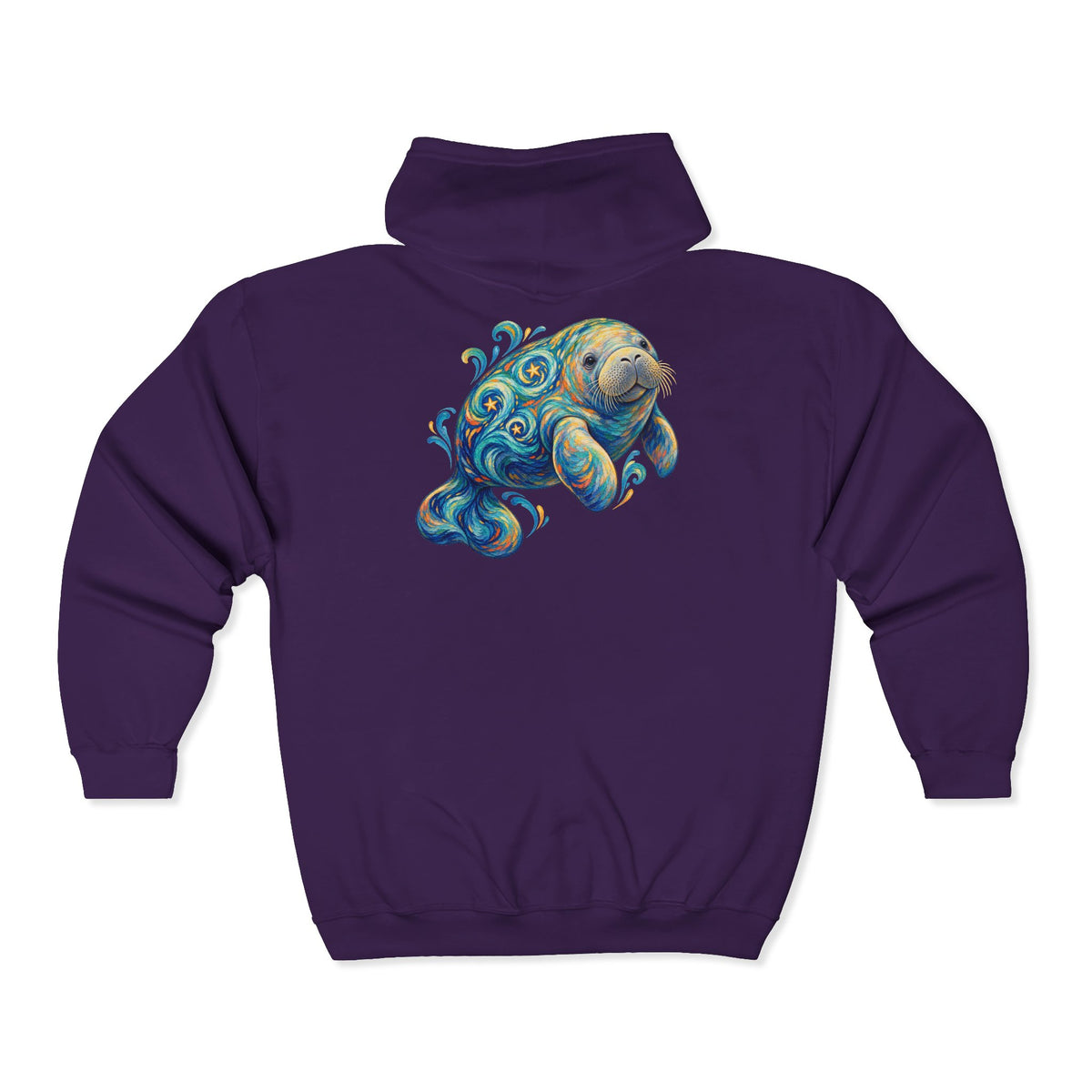 Swirling Moon-Tide Manatee Zip-Up Hoodie