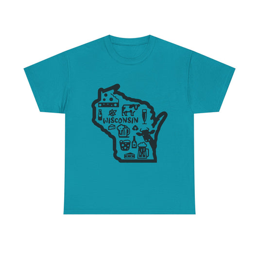 Wisconsin State Map T-Shirt | Cheese, Beer and Outdoors Graphic Tee