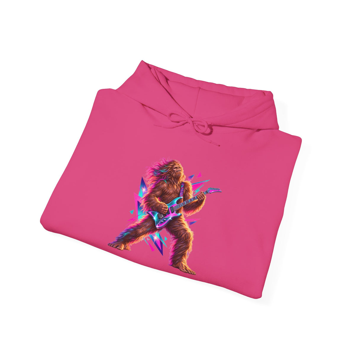 Retro Neon Sasquatch Guitarist Pullover Hoodie