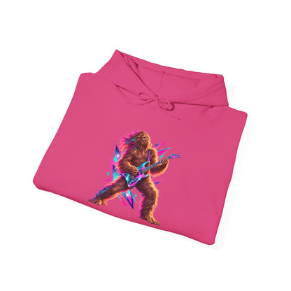 Retro Neon Sasquatch Guitarist Pullover Hoodie