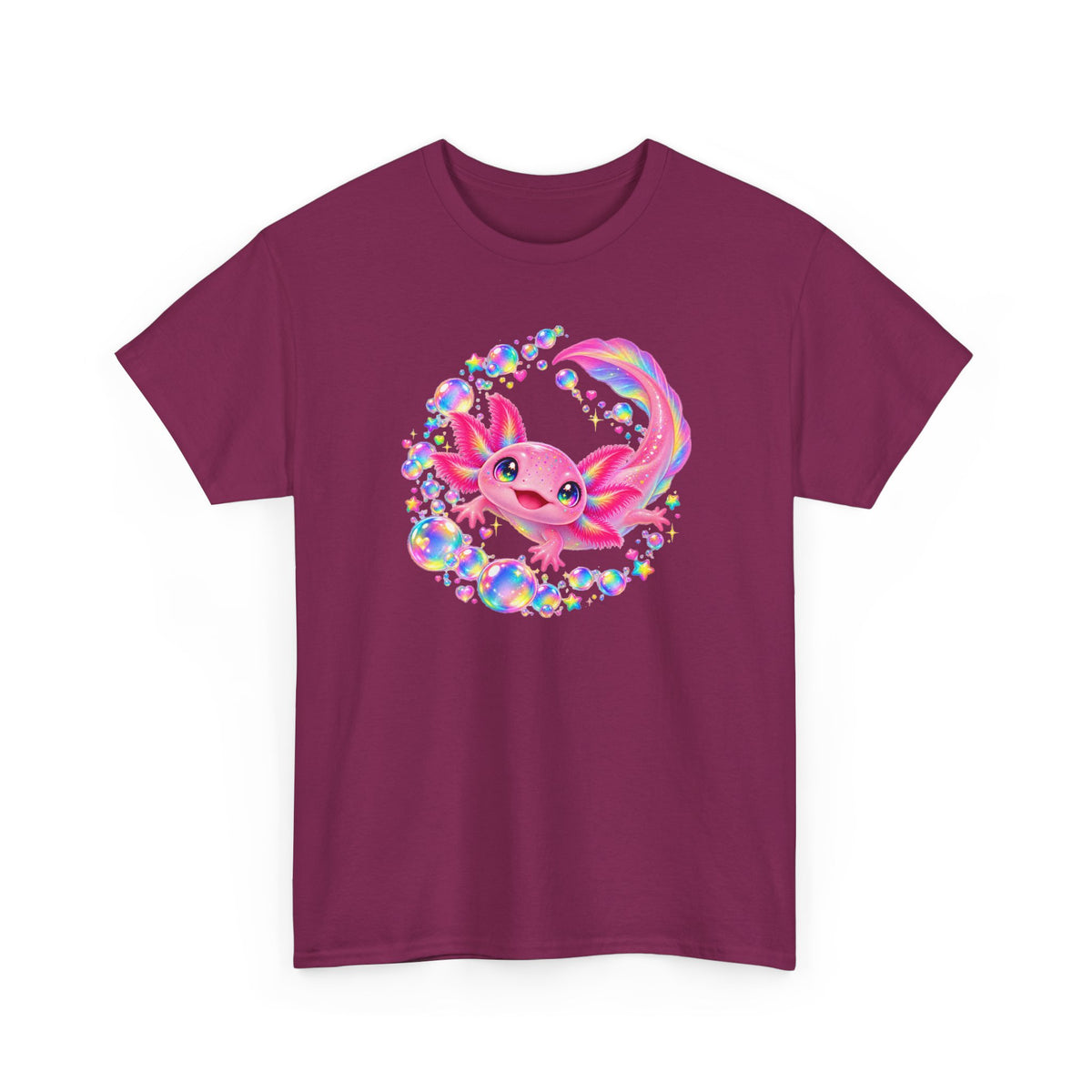 Bubblegum Axolotl in Rainbow Bubbles T-Shirt