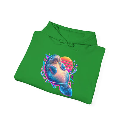 Synthwave Manatee Over Sunset Arcs Pullover Hoodie