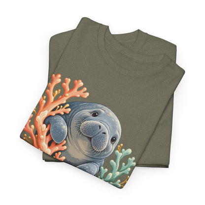 Chubby Mermaid Coral Curiosity Manatee T-Shirt