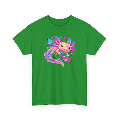 Neon Axolotl Drifting Through Memphis Shapes T-Shirt