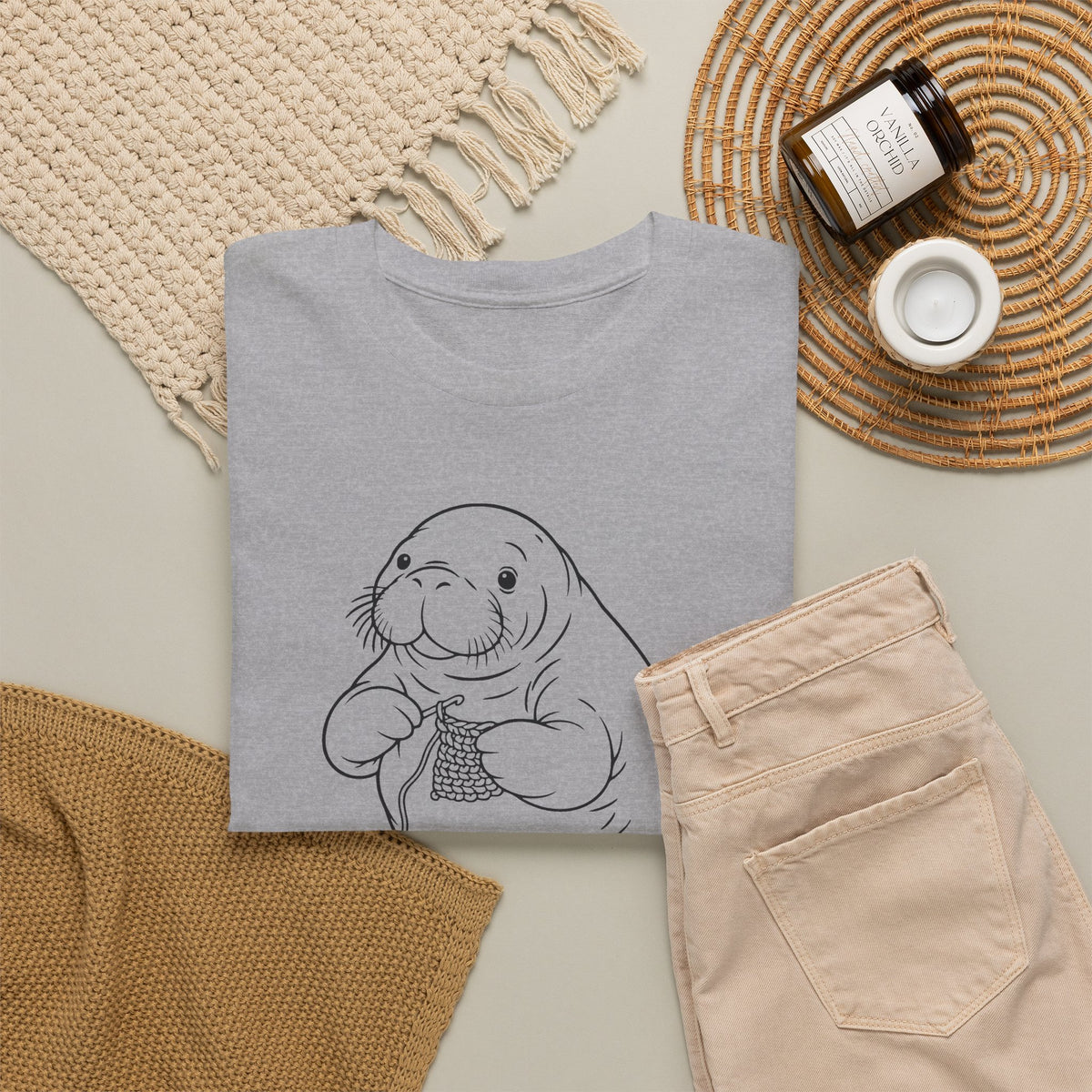 Chubby Mermaid Coastal Crochet Manatee T-Shirt