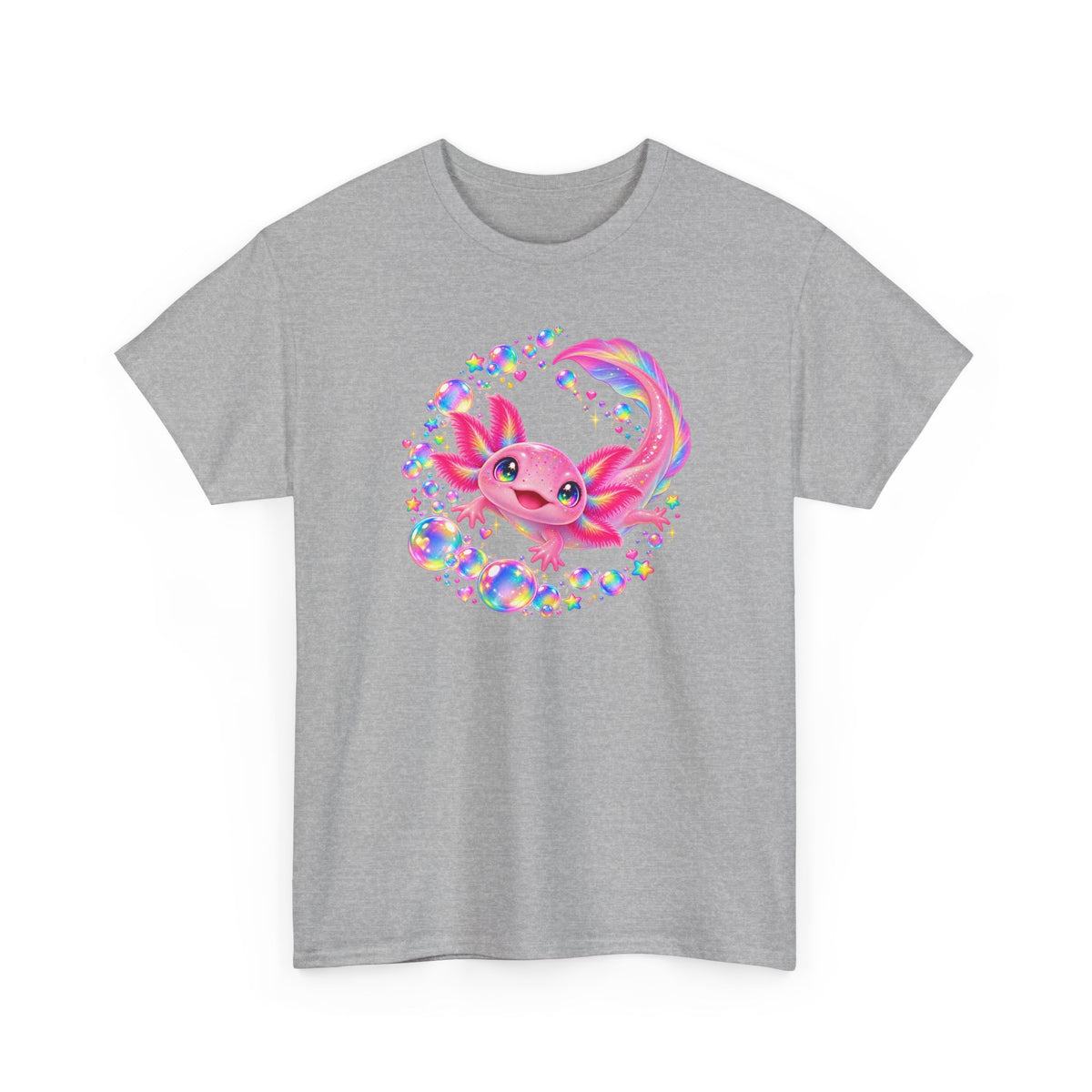 Bubblegum Axolotl in Rainbow Bubbles T-Shirt