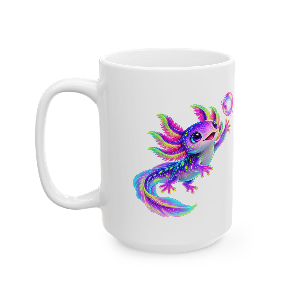 Neon Axolotl Reaching for a Bubble Mug