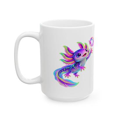 Neon Axolotl Reaching for a Bubble Mug