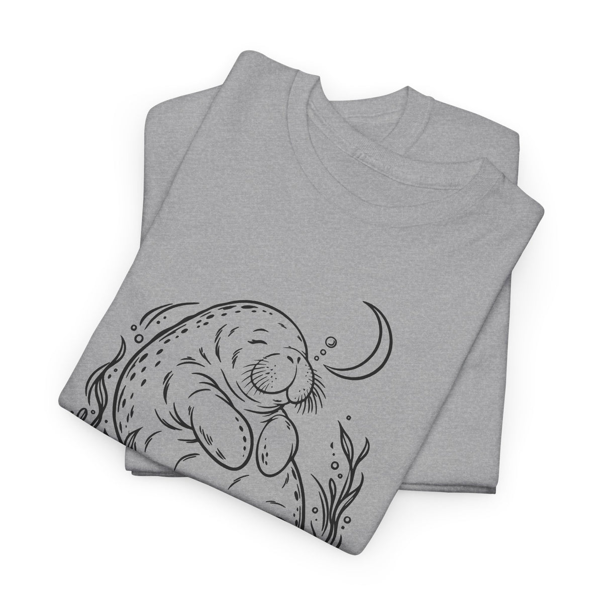 Sleepy Manatee Under a Crescent Moon T-Shirt